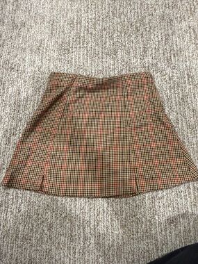 Plaid A-Line Mini Skirt in Tan, Red, and Black